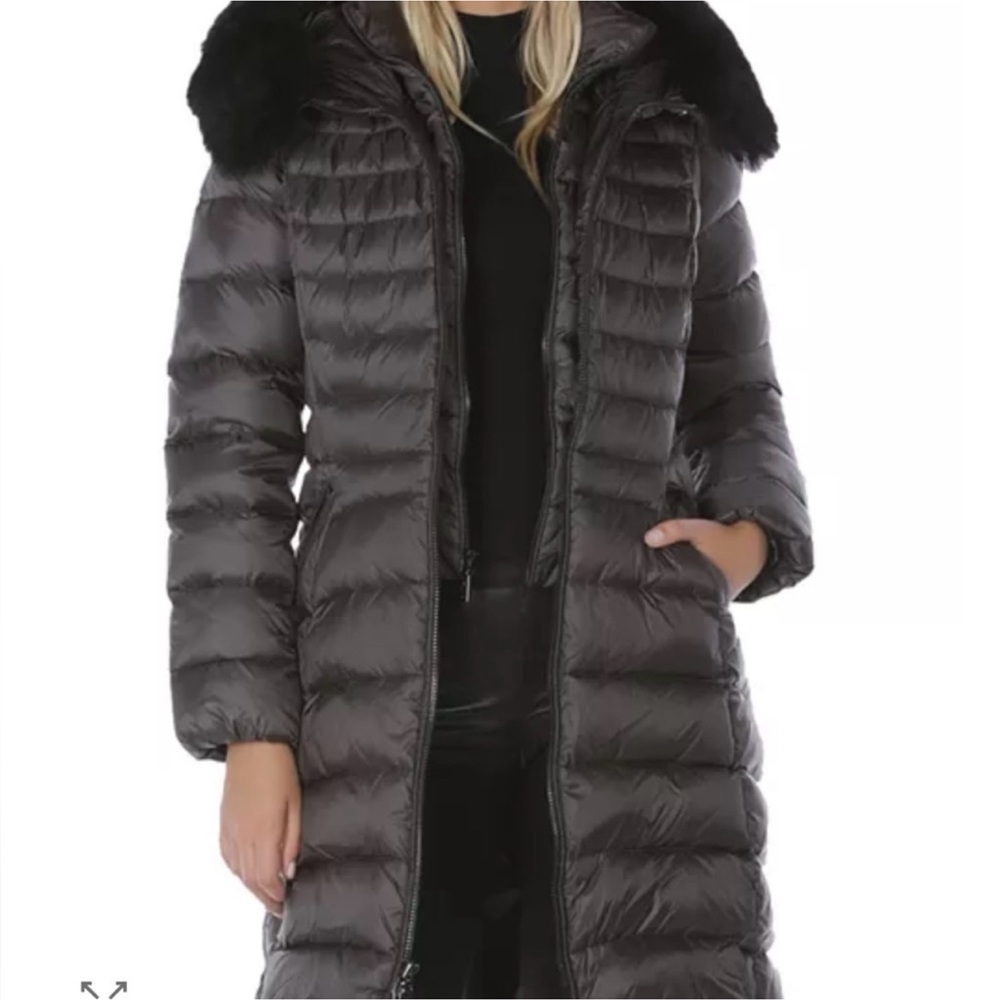 NWT Dawn Levy Milly Fitted Puffer Coat with Fox Fur Hood SZ M